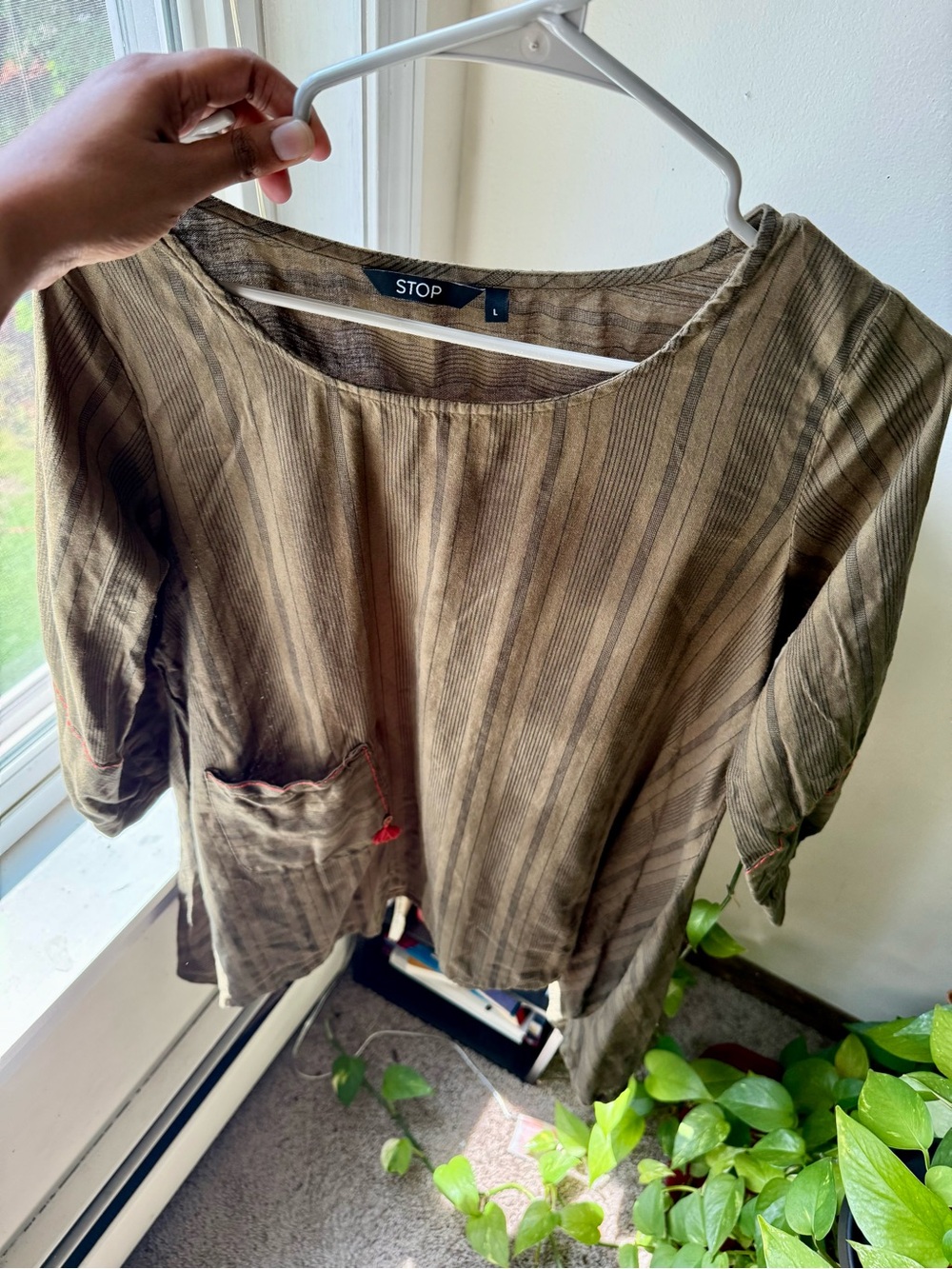 Olive Stripe Relaxed Tunic Top